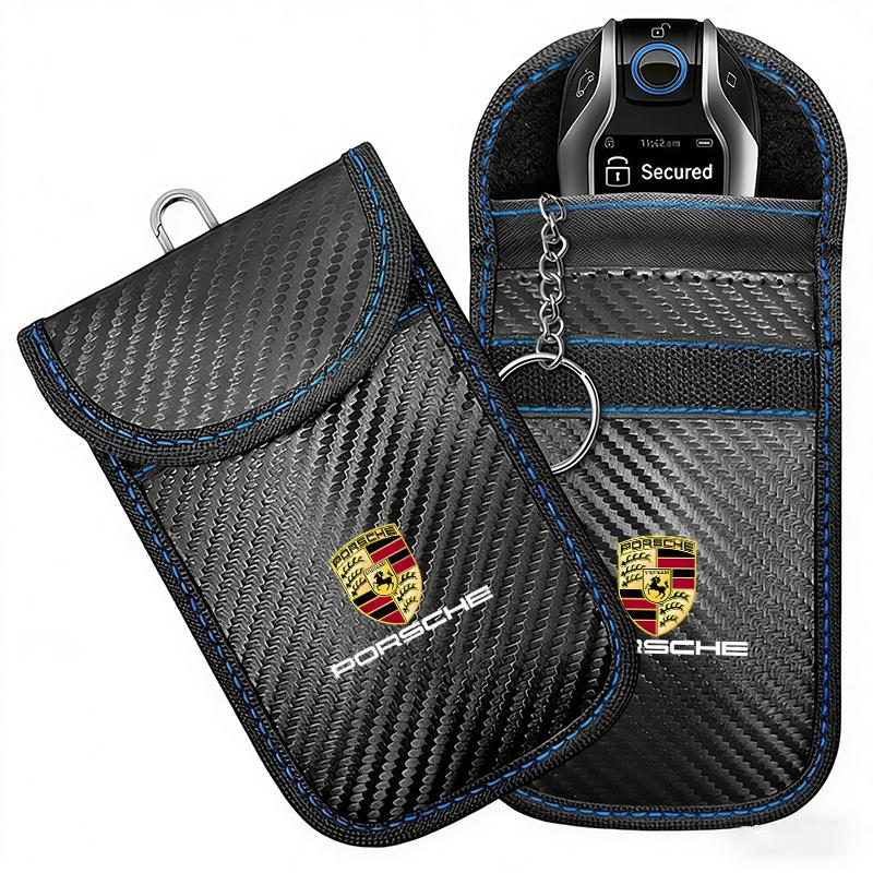 BMGB9 Pouzdro na klíče od auta Taška blokující signál Kapsa stínící RFID pro Porsche 718 Cayenne Panamera 911 Macan Taycan Cayman Boxster Samolepka