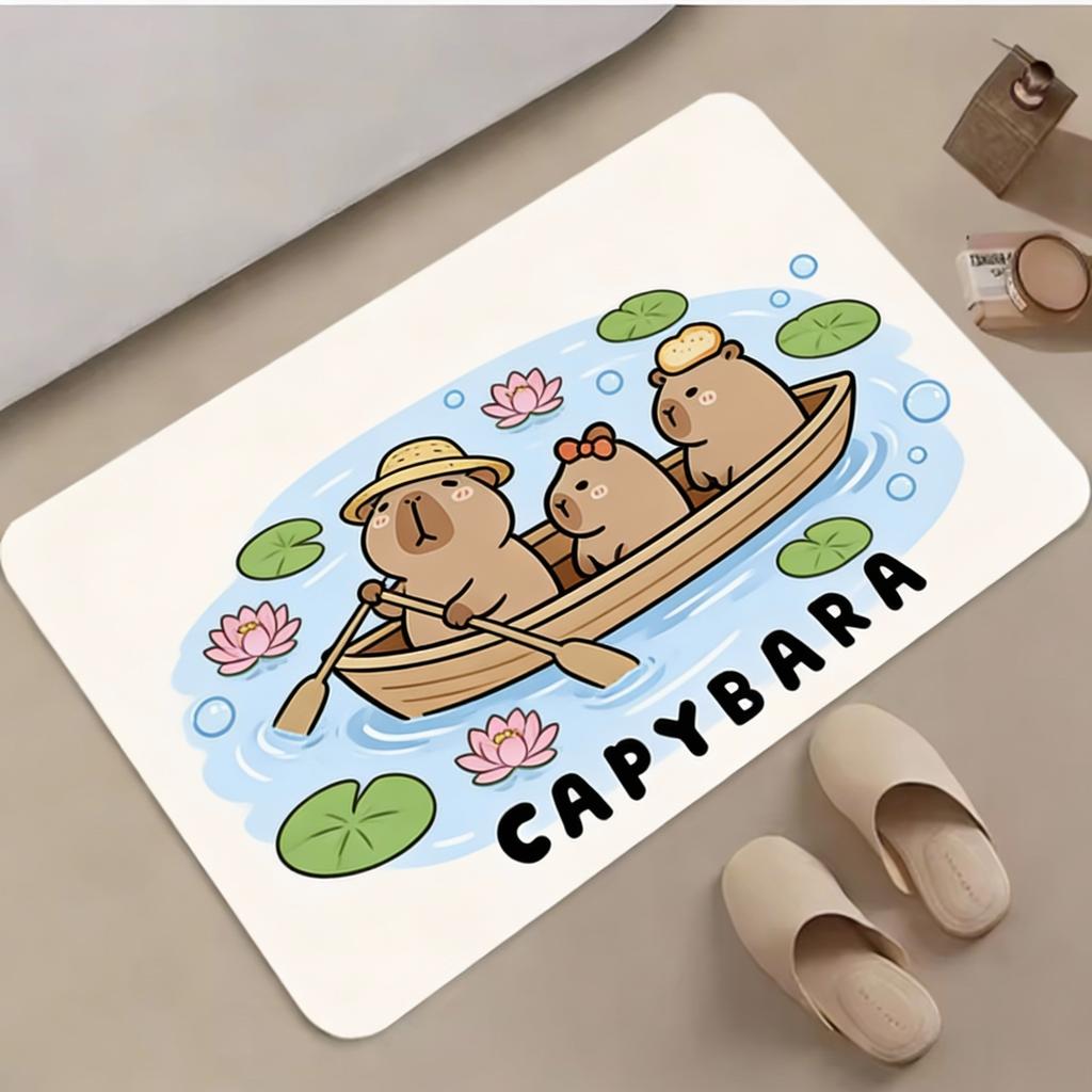 1pc Cute Capybara Bath Mat - Soft Thick Flannel Non-Slip Bath with Adorable Capybara Design, Plush Oval Mat for & s, Machine Was