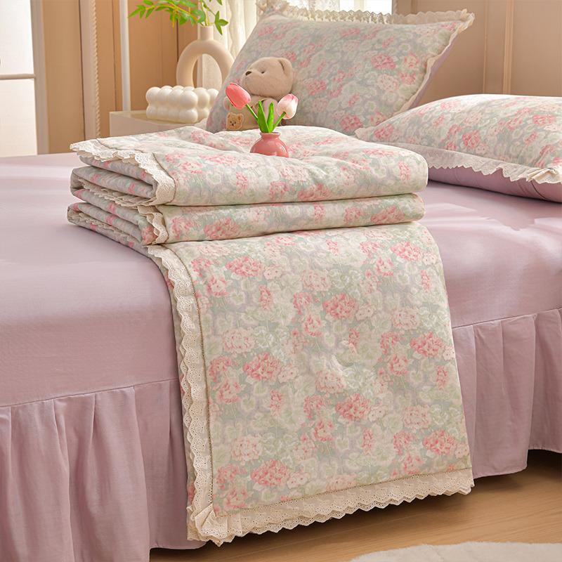 2026 Pure Cotton Double Gauze Lace Bed Skirt Summer Quilt: Cool Air Conditioning Four-Piece Set