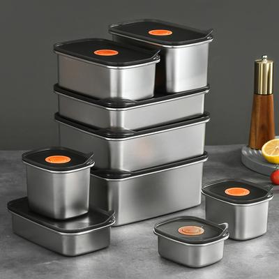 1PC 304 Stainless Steel Crisper Sealed Lunch Box with Lid Refrigerator Storage Box Fresh-keeping Box Picnic Bento Food Container