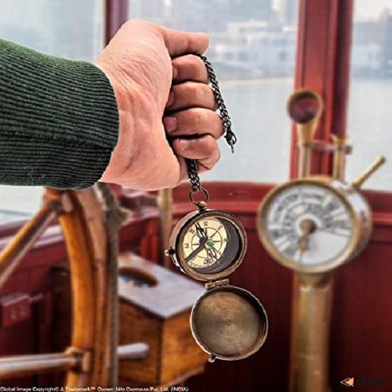 Poem Compass Handmade Solid Brass Navigational  Marine Compass with Wooden Box