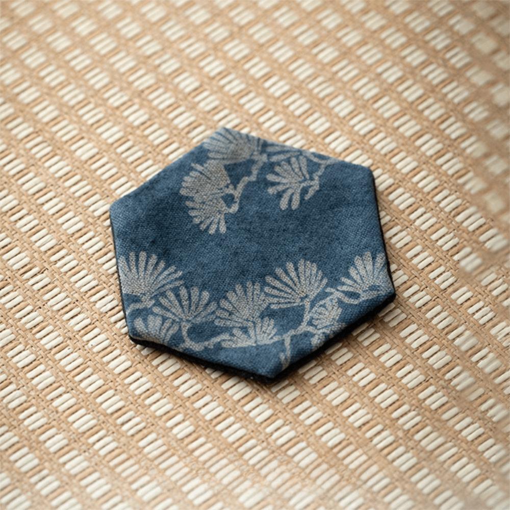 Tie-Dye Fabric Chinese Vintage Tea Cup Coaster Hexagonal Heat-Resistant Tea Cup Insulated Mat Anti-Scalding Non-slip