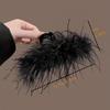 black large ostrich feather hair claw, elegant luxurious plush accessory for women, holds thick hair securely, suitable for daily & special occasions.