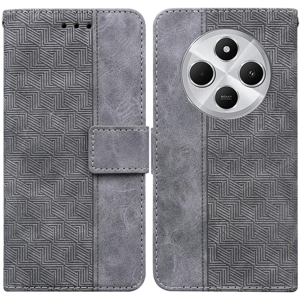 For Xiaomi Poco C75 4G/Redmi 14R 5G/14C 4G Case Geometry Pattern Leather Wallet Phone Cover with Wrist Strap
