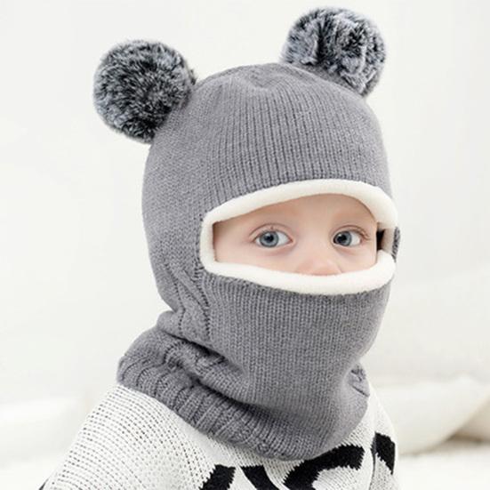 Children Hat Dual Fur Ball Decor Kids Winter Hat Breathable Thermal Cap Outdoor School Thickened Velvet Lining Headgear