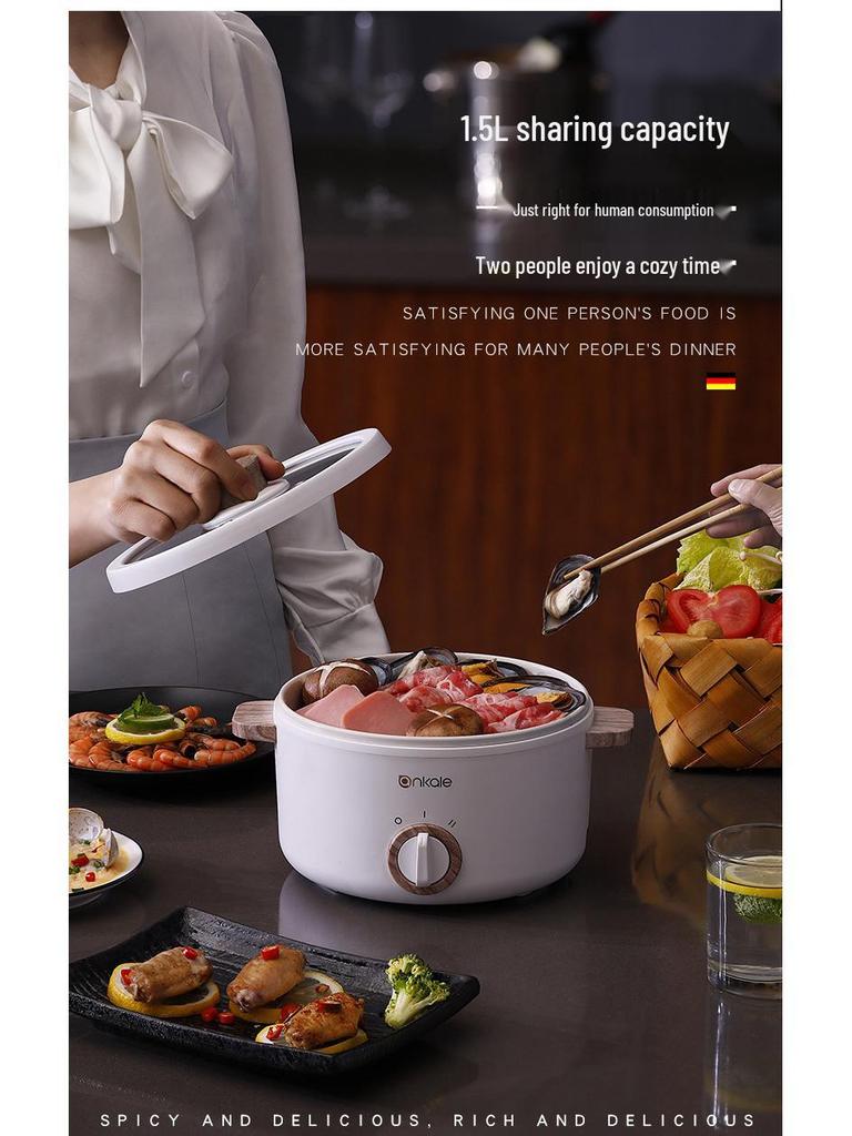 Multifunctional Electric Hot Pot: 1-2 Person Non-Stick Ceramic Glaze for Dorm Cooking and Quick Noodles.