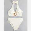 2025 New  Swimwear  A High-class Beige Open-slit V-neck Sexy Bikini