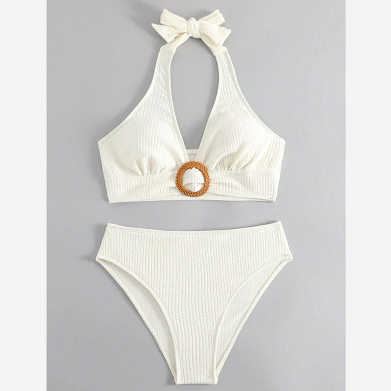 

2025 Новый Купальник Высококлассный Бежевый Сексуальный Бикини с V-образным вырезом и открытым разрезом L