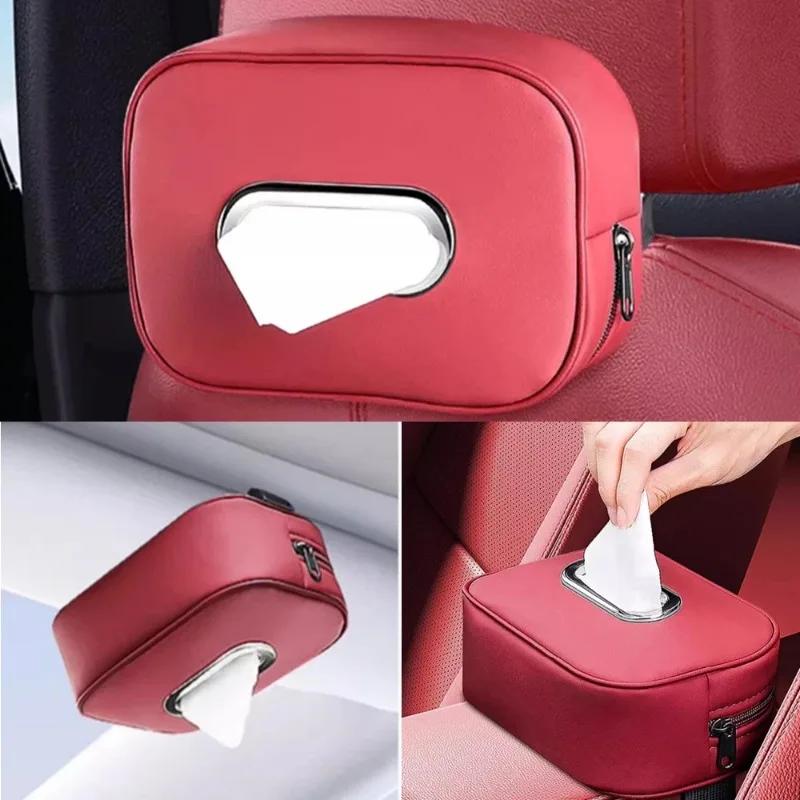 2025Car Tissue Box Holder Microfiber Leather Car Center Console Armrest Napkin Box Sun Visor Backseat Tissue Case with Fix Strap