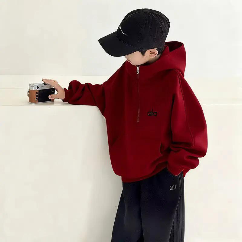 Boys' Velvet-Lined Hooded Sweatshirt - 2026 Trendy Winter Fleece for Big Kids