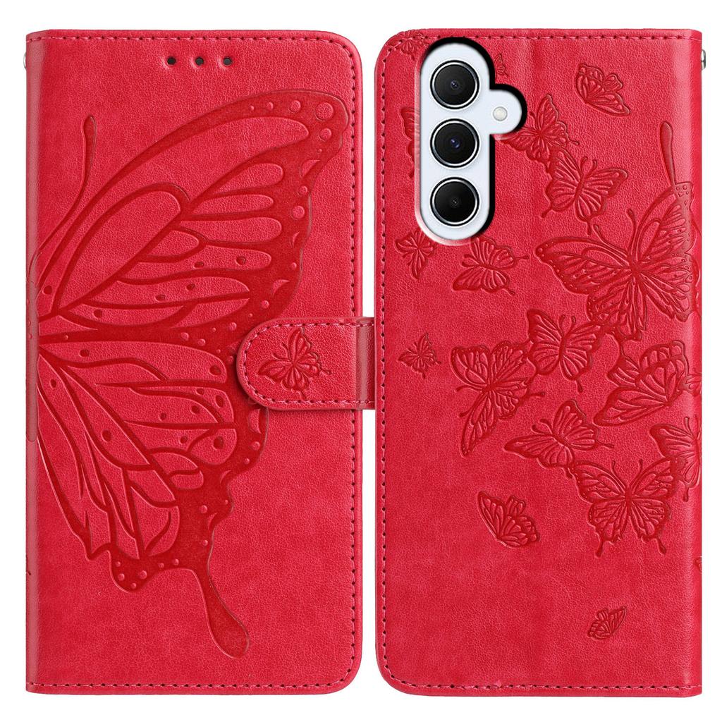 For Samsung Galaxy A55 5G Case Butterfly Imprinted Wallet Stand PU Leather Flip Phone Cover with Strap