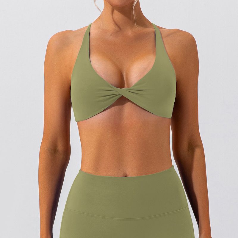 

Fashion Thin Cross Straps Beauty Back Exercise Underwear Naked Women Sense Running Workout Bra Quick-Drying Yoga Vest Sexy Bean Paste Green S