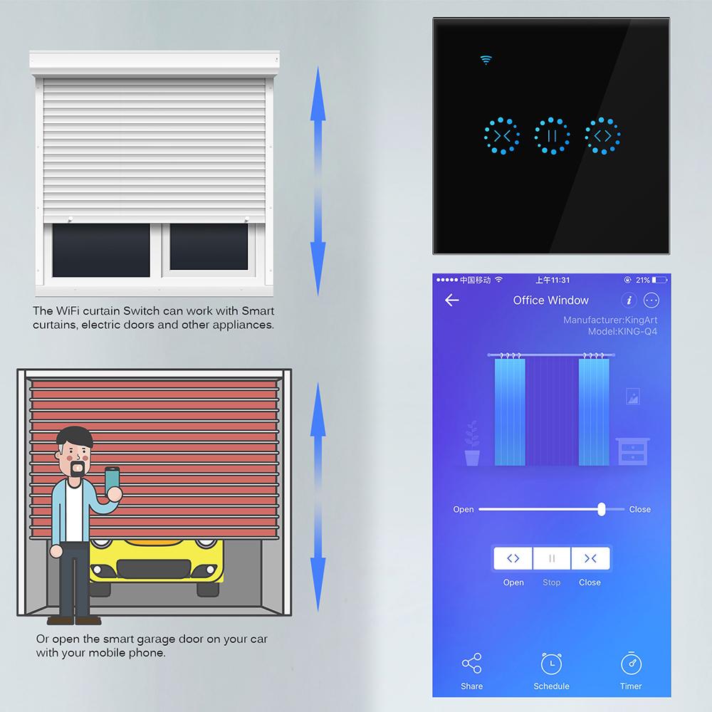Curtain Switch Smart Wifi Remote Garage Doors Control Touched Switch Curtain Motor Blind Roller Shutter Timing Night