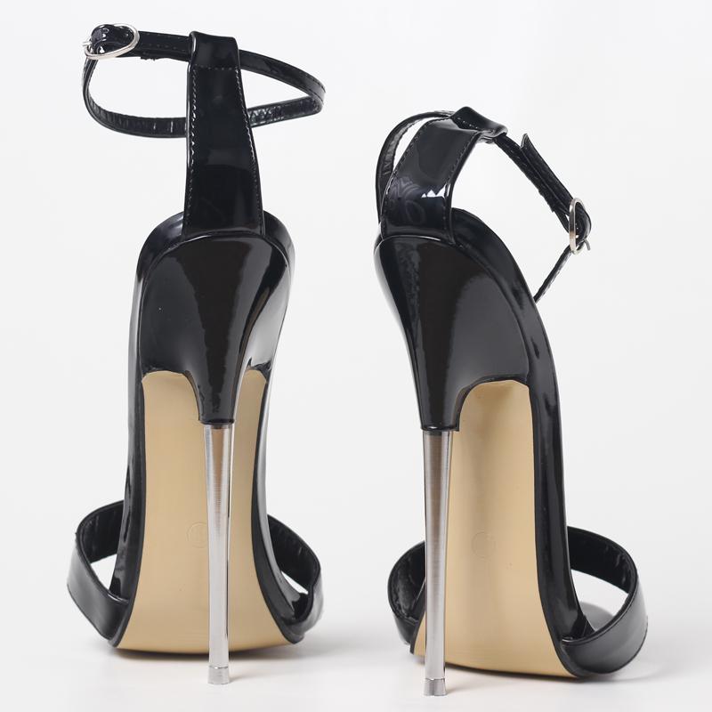Fashion FHC 18CM Thin Metal High Heels Sandals,Women Sexy Fetish Summer Shoes,Man Cosplay Stage Show ,Ankle Strap,Black,Custom Colors