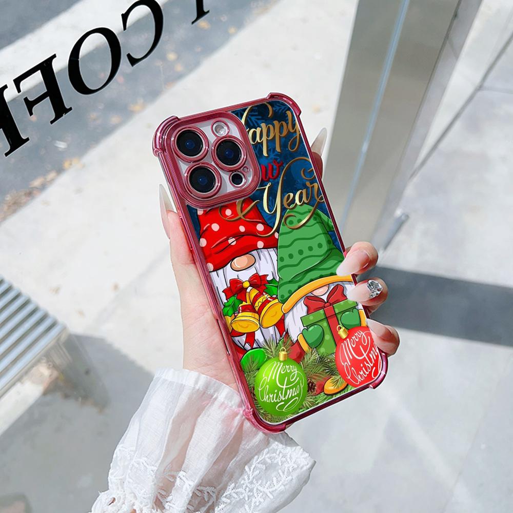 Ae119 Merry Christmas Santa art design Electroplated TPU Phone Cases for iPhone 16 15 13 11 Pro Max 14 XR Infinix Smart 8 Four Corner Protection Cover
