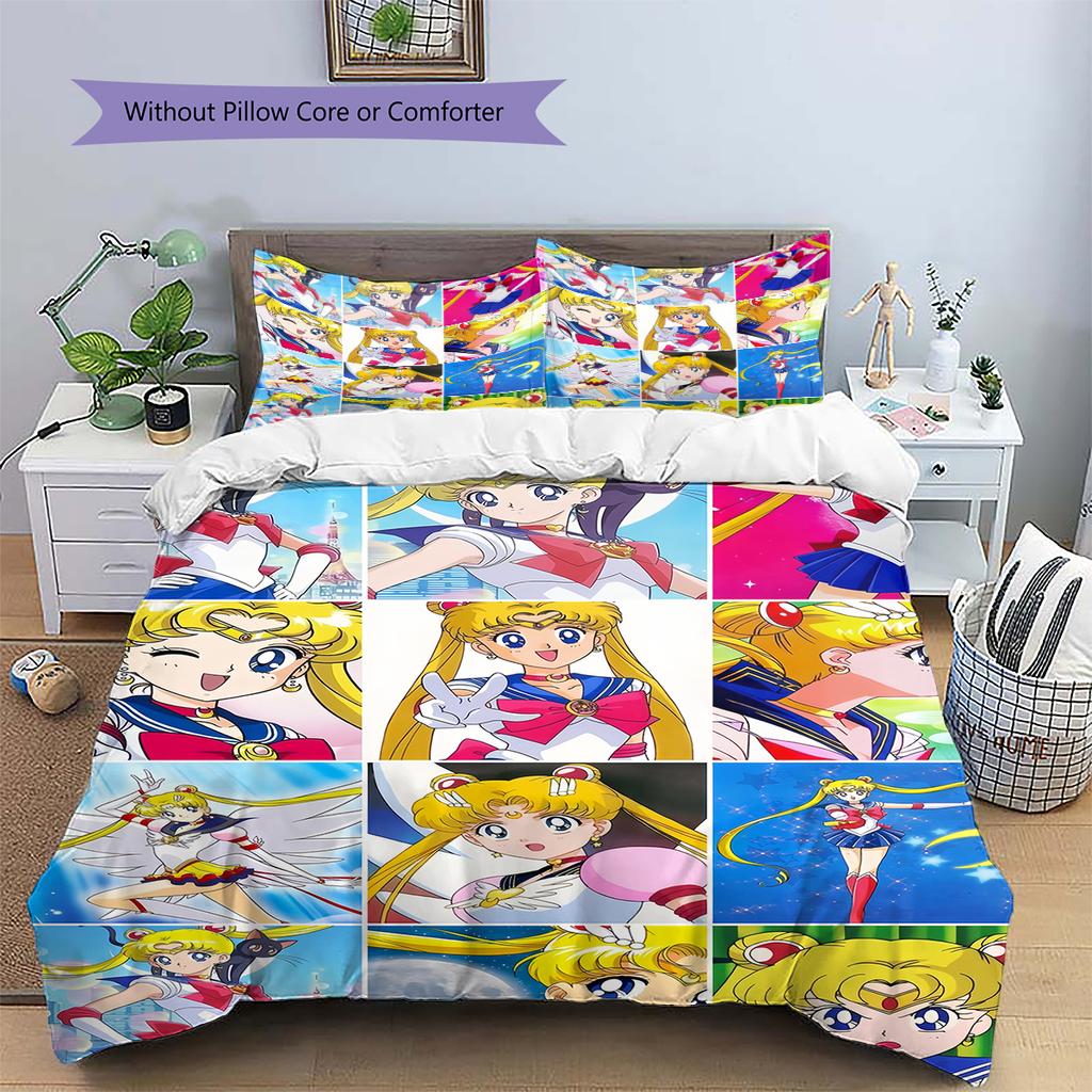 Sailor Moon Color Collage Duvet Cover & Pillowcases, Sailor Moon Fan Bedroom Bedding, Perfect Gift.chl