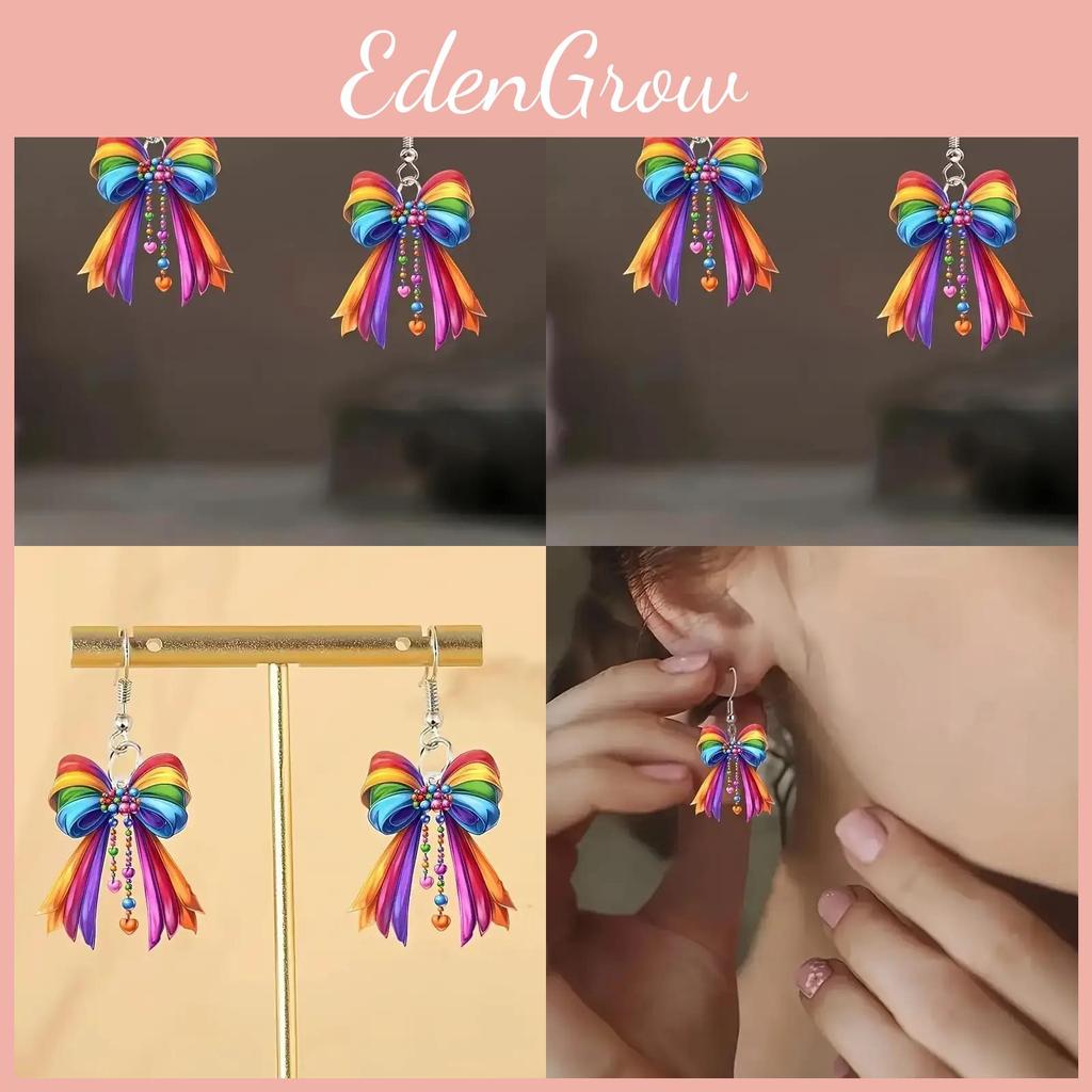 Creative Rainbow Bow Women's Acrylic Earrings For Casual Wear