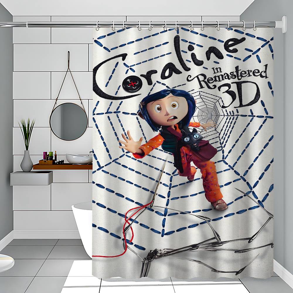 Cartoon Coraline Bathroom Curtain Classic Anime Fabric Shower Curtain With 12 Hooks Waterproof Bathroom Decor