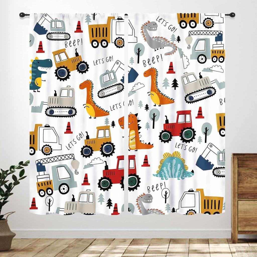 Boys Dinosaur Curtains,Cartoon Colorful Safari Animal Navy Blue Drapes Treatments For Boys Girls Children Nursery Living Room