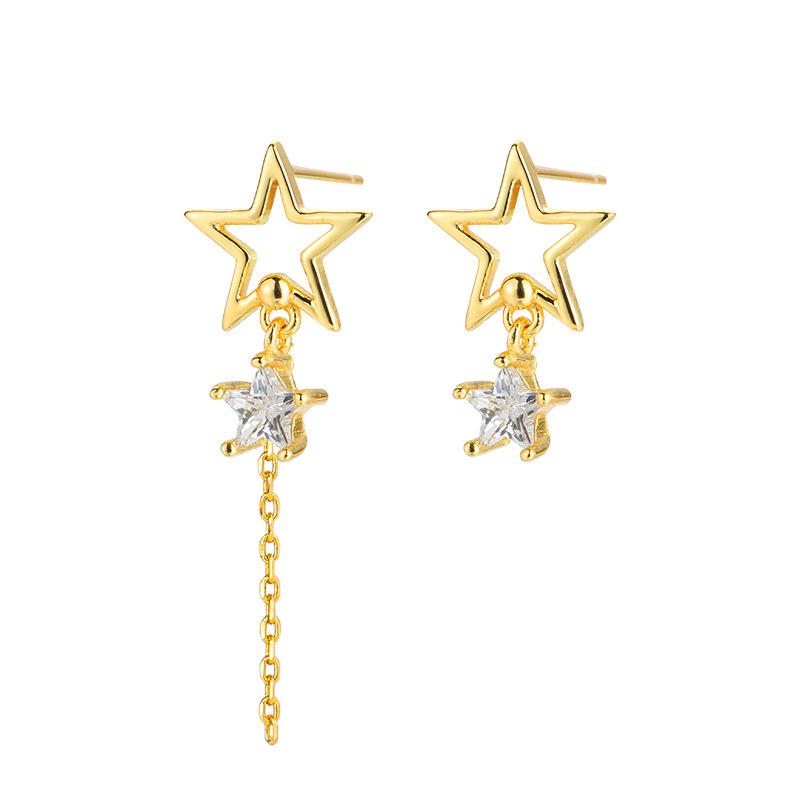 Asymmetrical Korean Style Star Tassel Stud Earrings for Women - Retro Fashion Hip Hop Jewelry