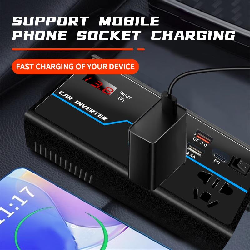 Vehicle Inverter Converter 12V24v To 110V/220V Socket Cigarette Lighter Type-c Fast Charger