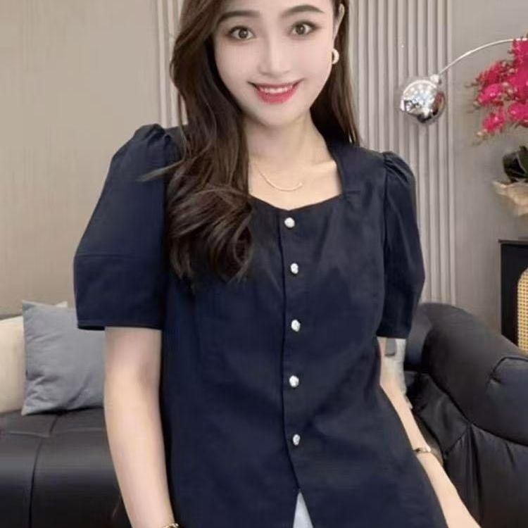 

Women s Solid Color Shirt Short Sleeved Shirt Summer Slimming Design Shirt Top 3XL чорний