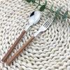 12Pcs Dinnerware Set Stainless Steel Imitation Wooden Handle Cutlery Clamp Western Tableware Dinner Fork Spoon Kitchen Accessori