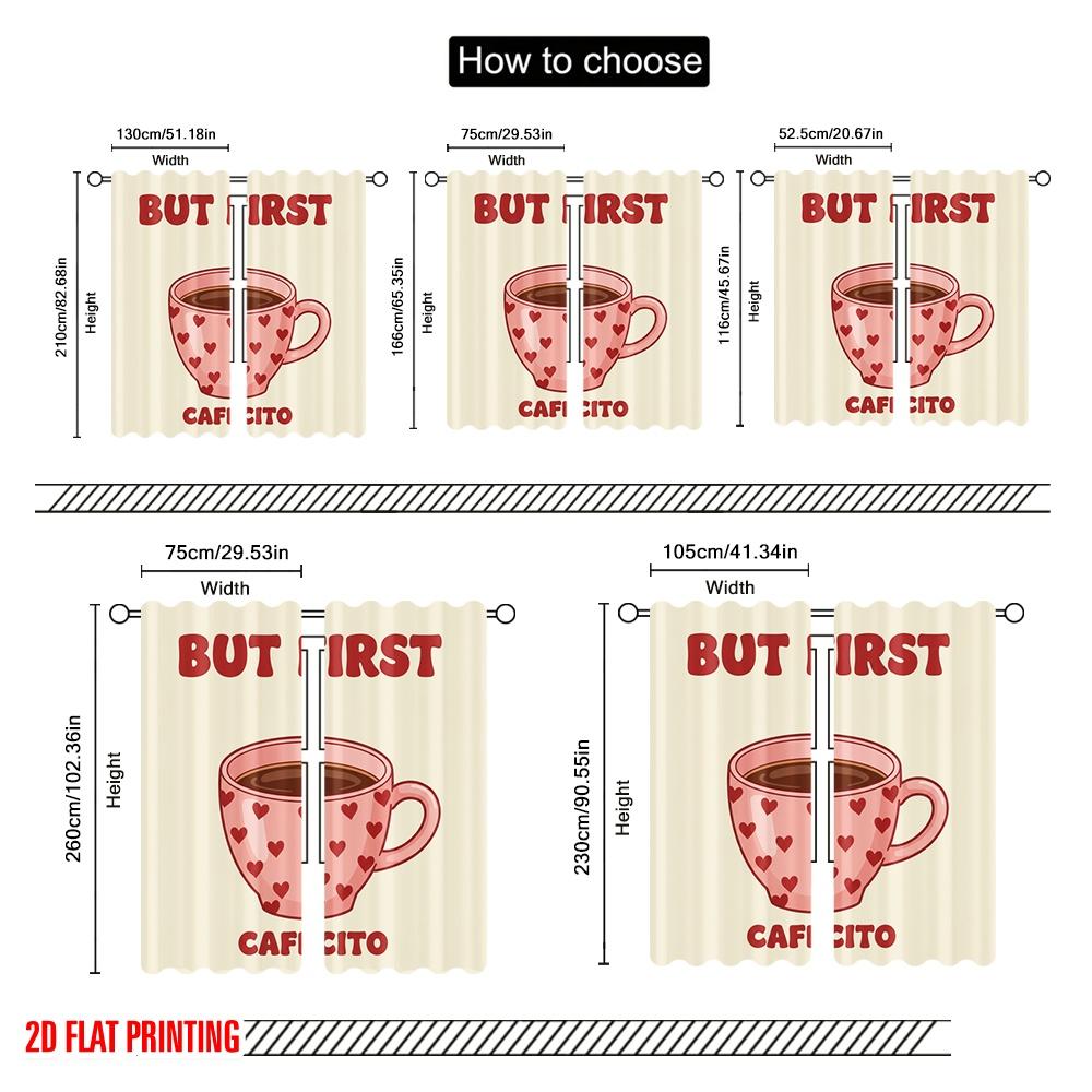 2pcs 2D flat printing Drapes But First Cafecito Hearts Polyester Without Electricity 0 Use for Holiday Family Portraits Party