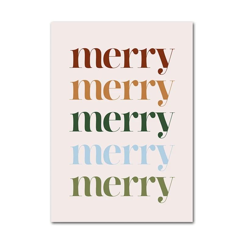 Merry Christmas Tree Flower Pinecone Letter Posters Prints Canvas Painting Festival Wall Art Pictures Living Room Home Decor