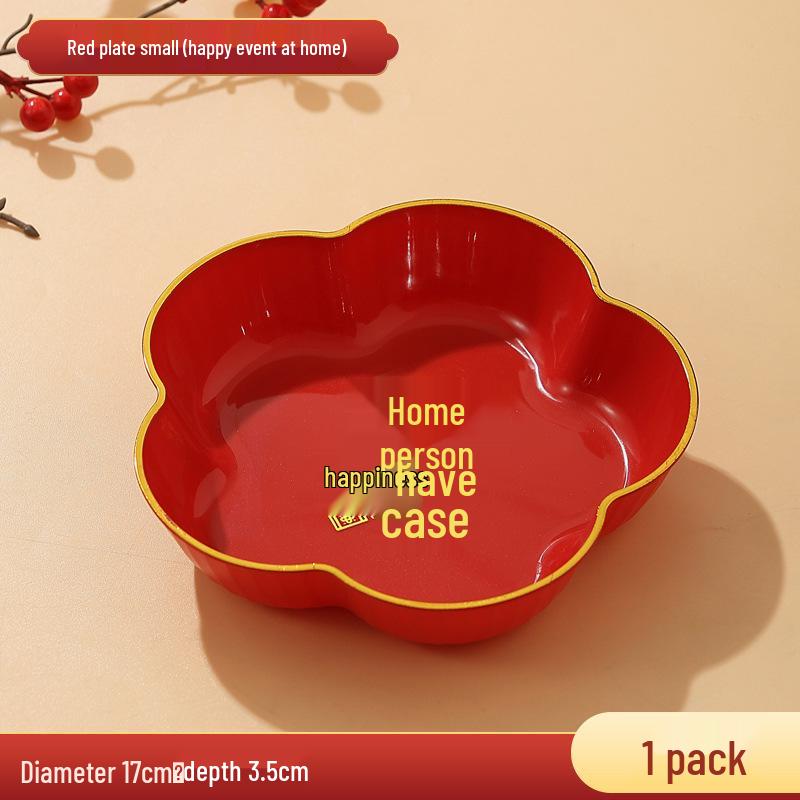 Red Wedding Candy Dish & Engagement Centerpiece Set: Happy Plate for Dried Fruits & Housewarming