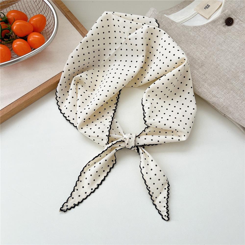 

Sweet Polka Dot Triangle Headscarf Women Striped Lace Neck Scarf Headband Korean Pastoral Headwrap Summer Sunscreen Hair Scarf бежевий