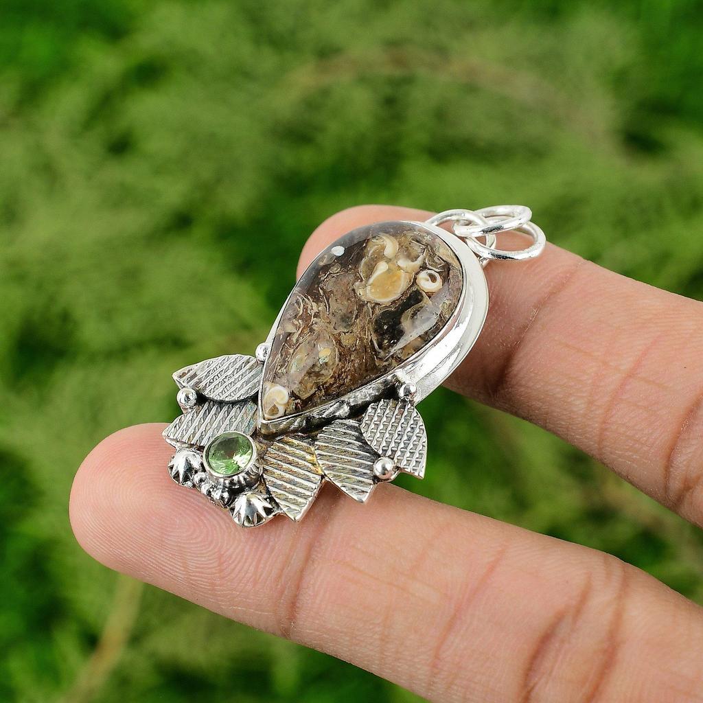 Daughters Day Deal Sterling Silver Turritella Agate Gemstone Peridot New Pendant