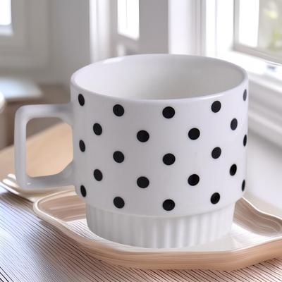 Nordic Simple Black and White Hepburn Style Ceramic Stacked Cup Polka Dot Mug Office Water Cup Couple Cup High Appearance