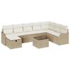 Ensemble de canapés de jardin 9 pièces avec coussins beige poly rattan, Canapé de jardin 2 places avec coussins beige poly 3359040