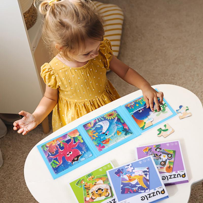 New 3 in 1 Wooden Puzzle Cartoon Animal Montessori Toy for Children Early Education Logical Thinking Training Puzzle Game