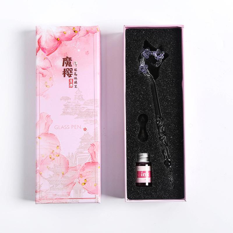 Magic Flower Glass Pen Starry Sky Dip Pen Set Student Gift Creative Crystal Fountain Pen Glass Dip Pen Writing Kit With Ink