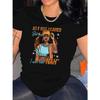 Cartoon Print T-shirt Short Sleeve Crew Neck Casual Top for Summer & Spring Women's Clothing