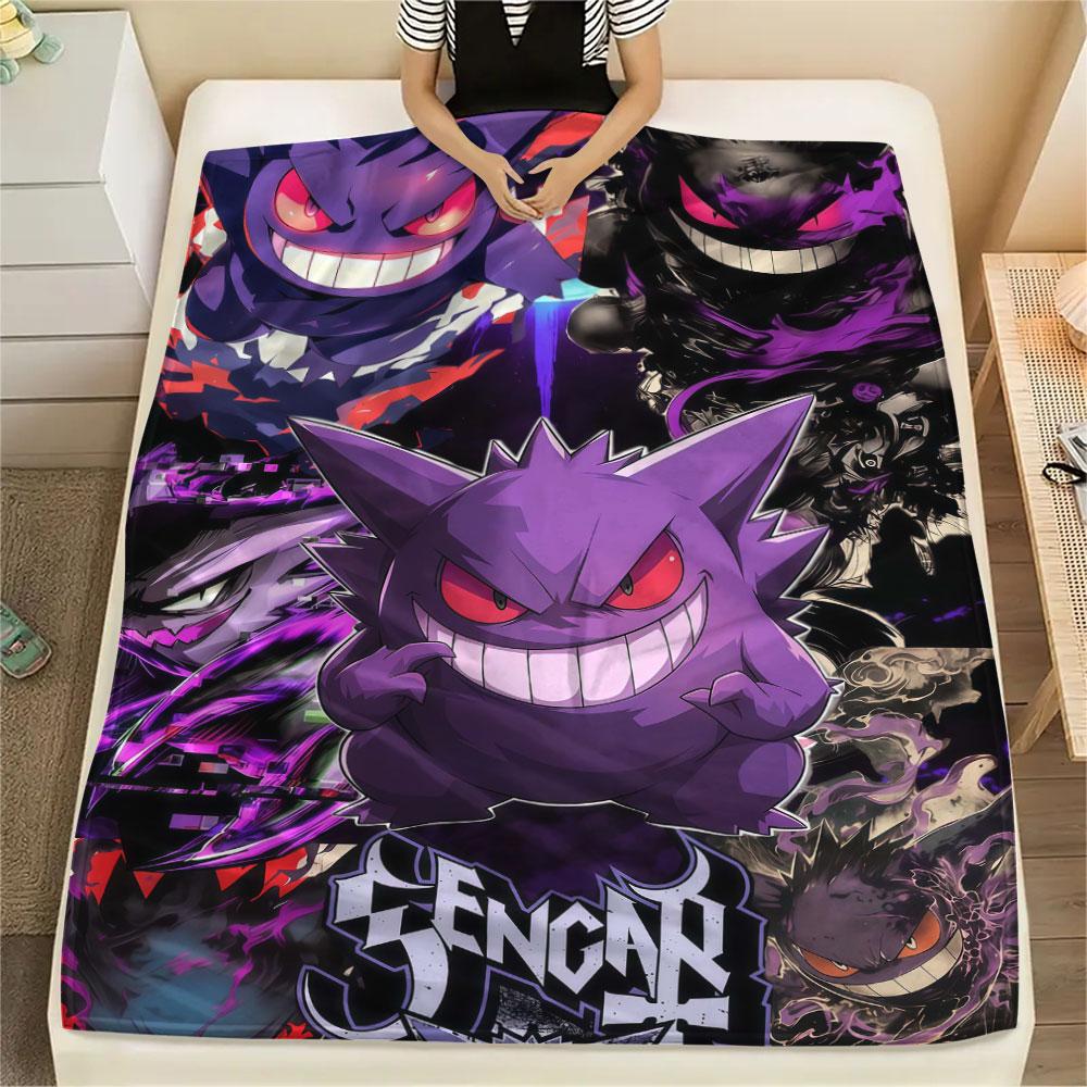 1Pc Gengar Print Flannel Blanket, High Quality Comfortable for All Seasons, Home Decor, Warmth and Comfort, Perfect for Christmas Gifts