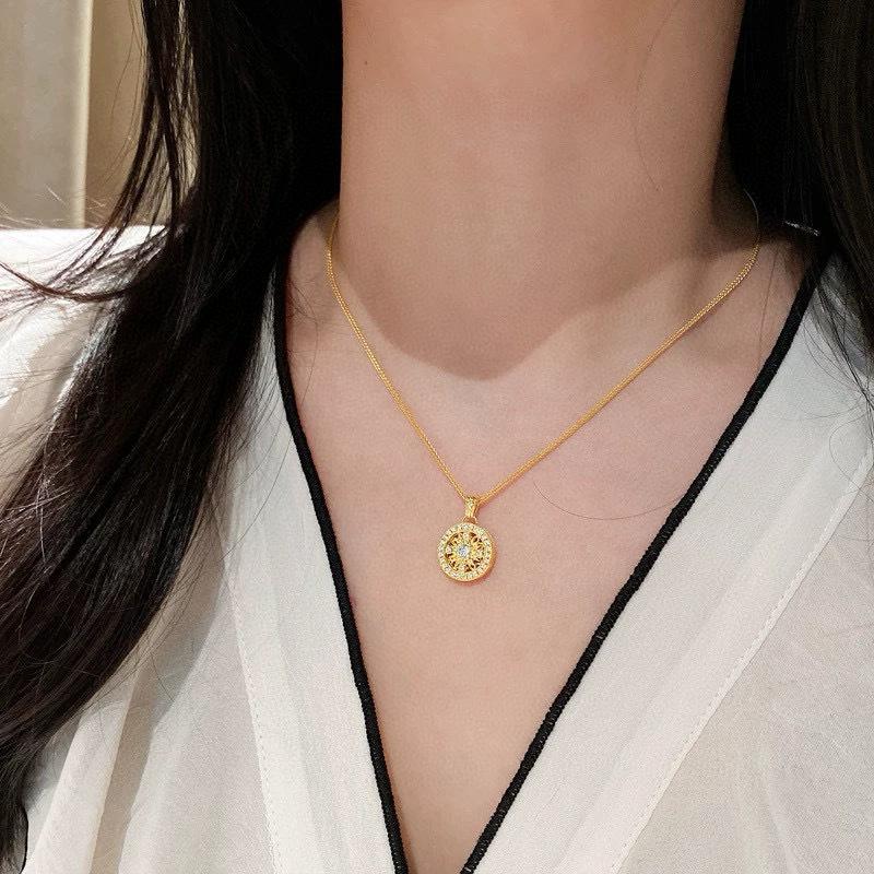 New Vintage 100% Pure 925 Sterling Silver Pendant Pave Aaa Zircconia Lucky Compass Short Necklaces For Women Wedding Jewelry