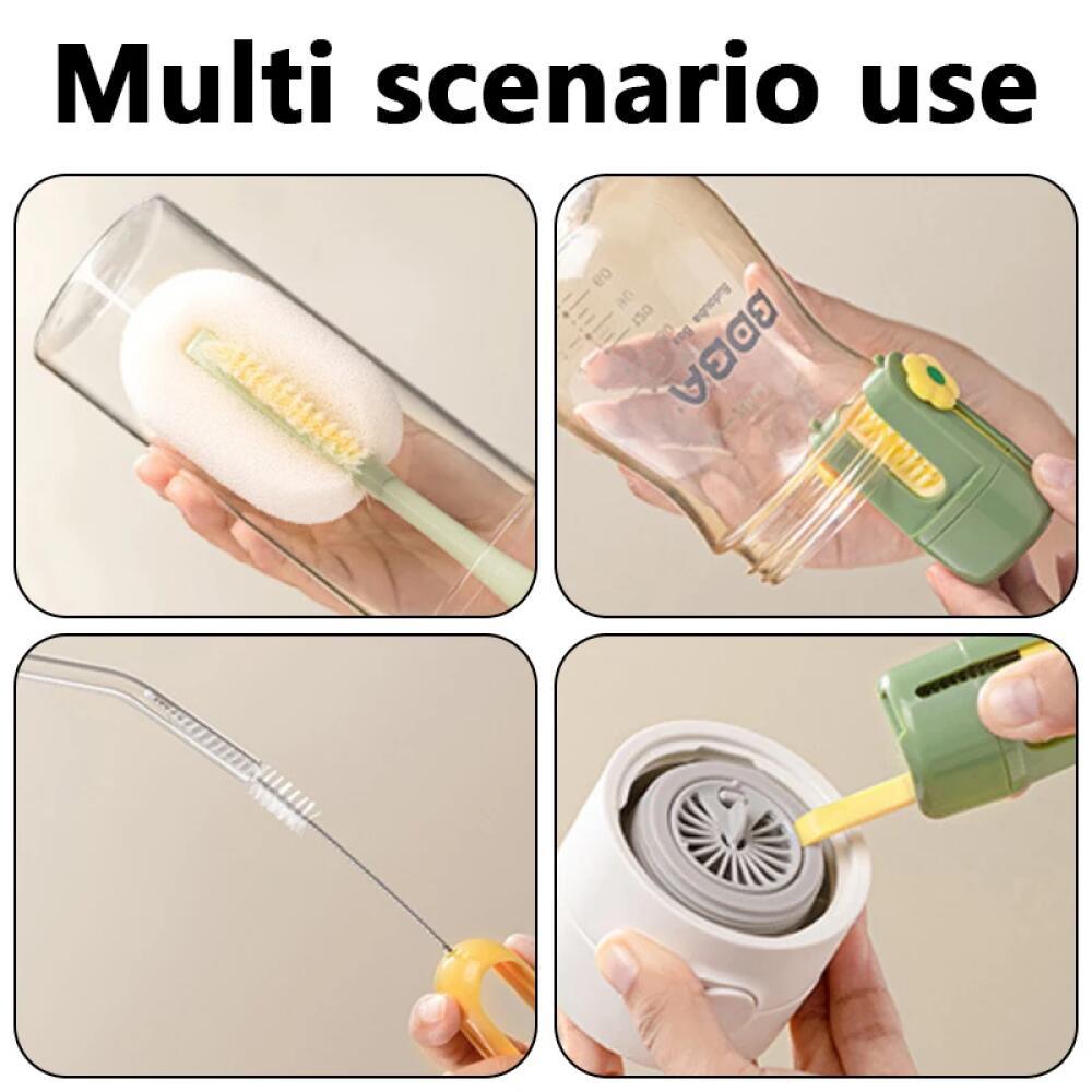 5 in 1 Bottle Brush Set Multipurpose Cup Washing Tool - Long Handle Cleaning Brush for Water Bottle, Thermos, Milk Bottle, Straw and Cups