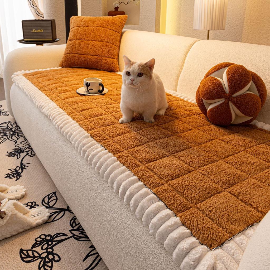 Nordic Style Thickened Sofa Cover New Lamb Wool Autumn Winter Non-Slip Durable Warm Skin-Friendly Straight Row Sofa Cover