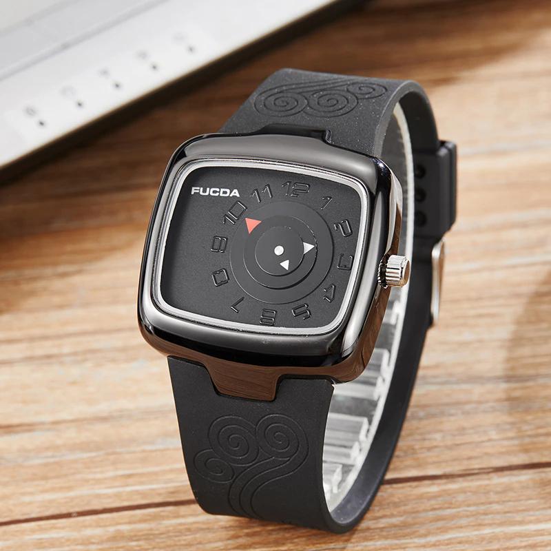 Einzigartiger Plattenspieler Schwarz Weiß Quadratisch Quarz Herrenuhr Armbanduhr Herren Kreative Zeitanzeige Gummiarmband Uhr