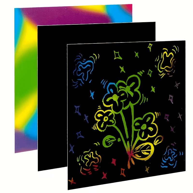 11 Stück Magisches DIY Kratz-Kunstpapier mit 1 Bambusstock - Regenbogen-Kunst-Kratzset, Geeignet als Geburtstags- und Feiertagsgeschenk