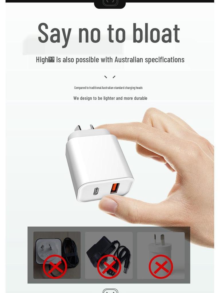 SAA Certified PD20W+QC3.0 Dual Port Charger for Australia and New Zealand