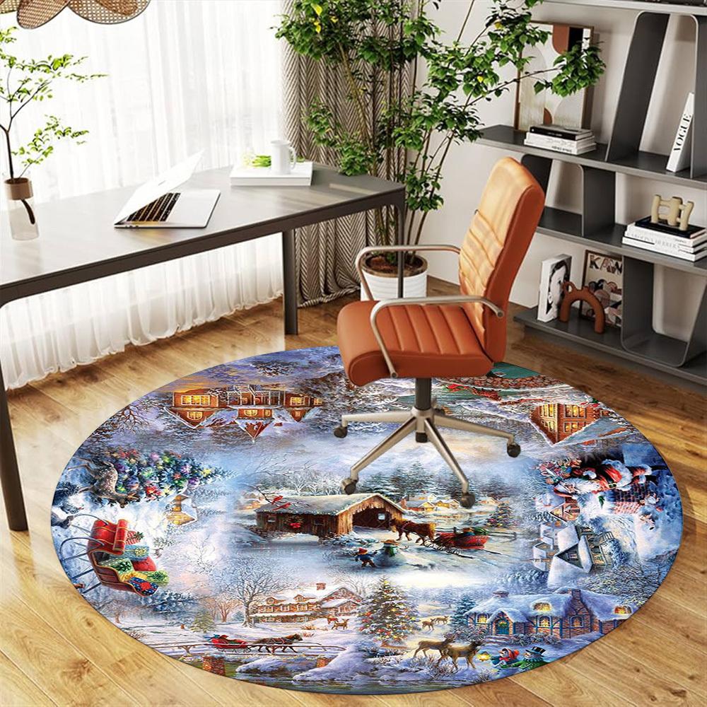 1 Stück Weihnachts-, Wintermotiv Runde Büroteppiche, Runde Teppiche unter Stühlen für Wohnzimmer, Schlafzimmer, Badezimmer Dekoration Teppich 091803