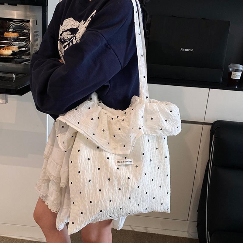 All-match Wave Point Chiffon Shoulder Bag Large Capacity Fairy Mesh Handbag Commuting Bag Korean Style Tote Bag Women KTY