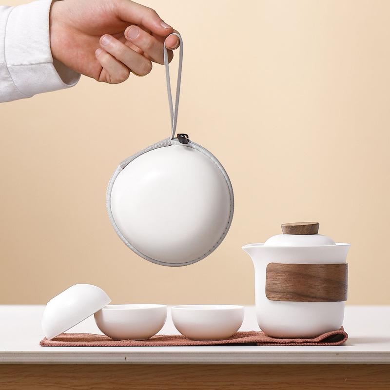 

New Ceramic Travel Tea Set One Pot Three Cups Four Cups Glass Male Cup Outdoor Portable Kung Fu Tea Set
