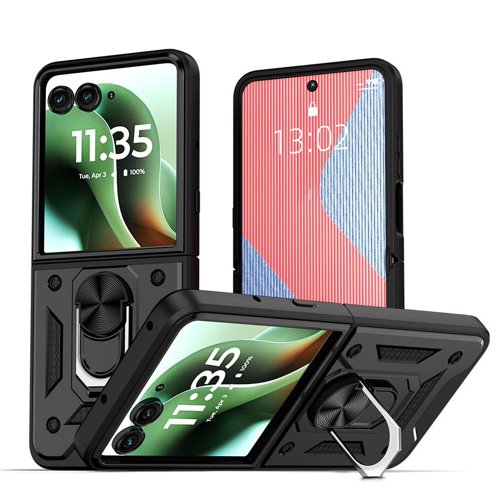 KEYSION Stoßfeste Panzerhülle für Motorola Razr 60 Ultra 5G Metallring-Ständer Handy-Rückseite für MOTO Razr Ultra 2025 Razr+2025