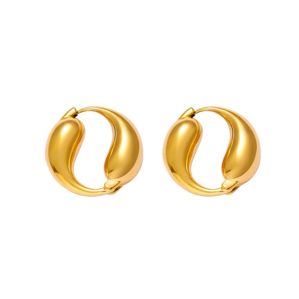 18K Gold-Plated Water Drop Hoop Earrings - European & American Style, Stainless Steel, Smooth Surface