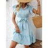 Women Polka Dot Ruffle Short Sleeve Lace Up A Line Casual Vacation Dress